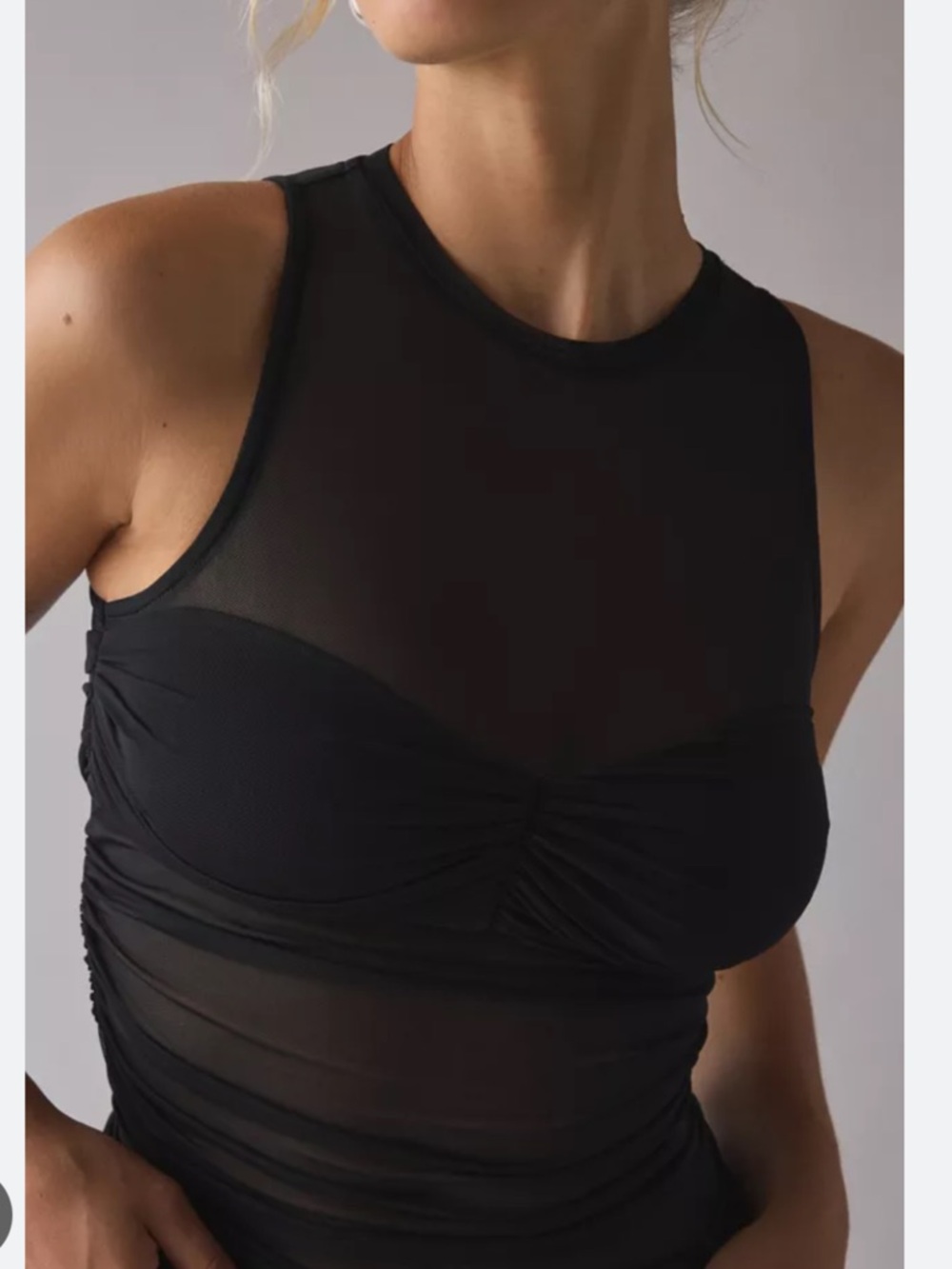 Urban Outfitters Black Sleeveless Ruched Sheer Tank Top